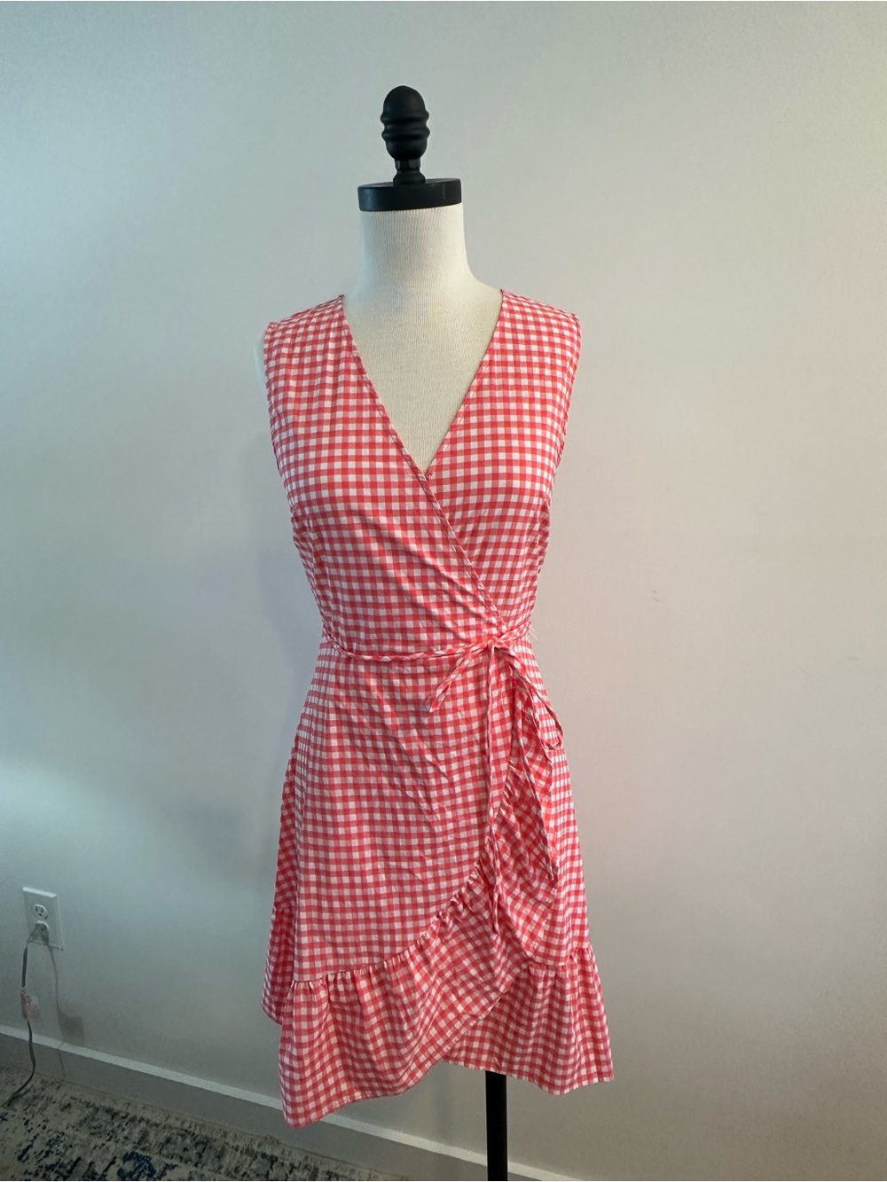 Southern Tide Red Gingham Wrap Dress with Ruffle Hem